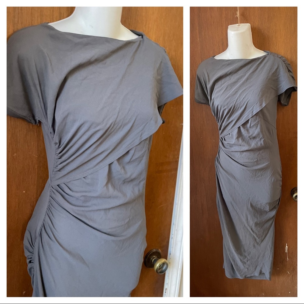 Balenciaga Silk Ruched Dress in Charcoal